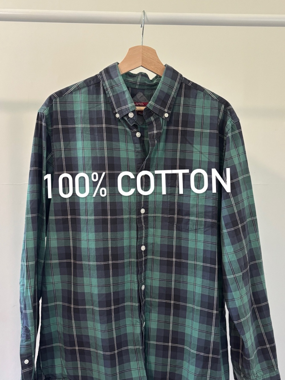 Merona Green and Black Plaid Button-Down Shirt | 100% Cotton | size L